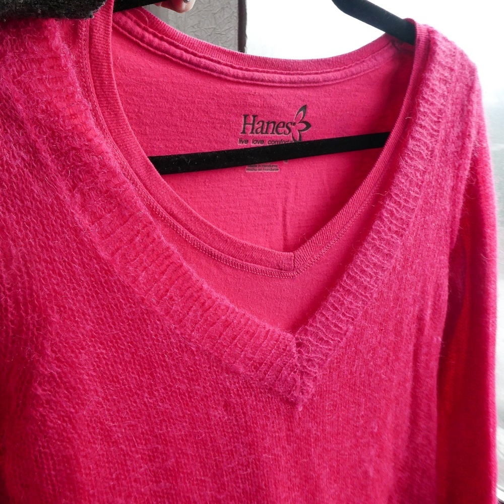 Anthropologie Magenta V-neck Mohair Sweater Barbiecore